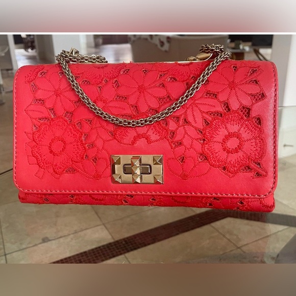 Valentino Handbags - Valentino Red Floral Embroidered Clutch